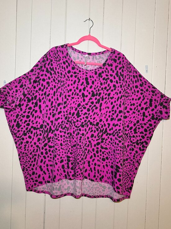 Dear Scarlett Tops - Dear Scarlett Pink Neon Tie Dye Leopard Print Dolman Sleeve Top